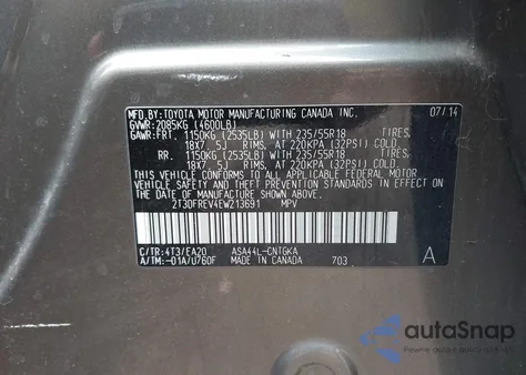 2014 Toyota Rav4 Limited z USA, uszkodzony, nr VIN 2T3DFREV4EW213691